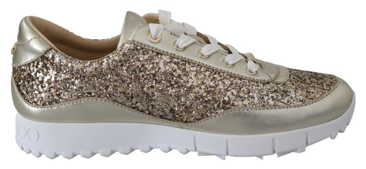 Jimmy Choo Antik Guld Glitter Läder Sneakers