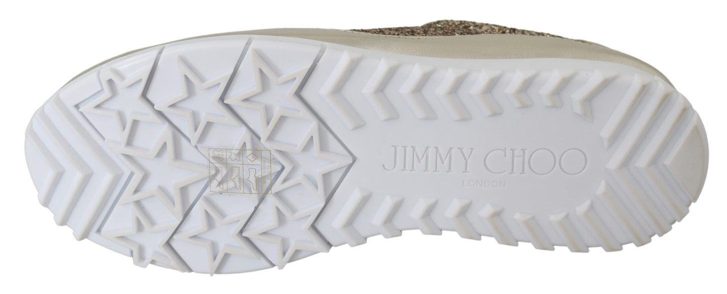 Zapatillas de deporte de piel con purpurina dorada antigua de Jimmy Choo