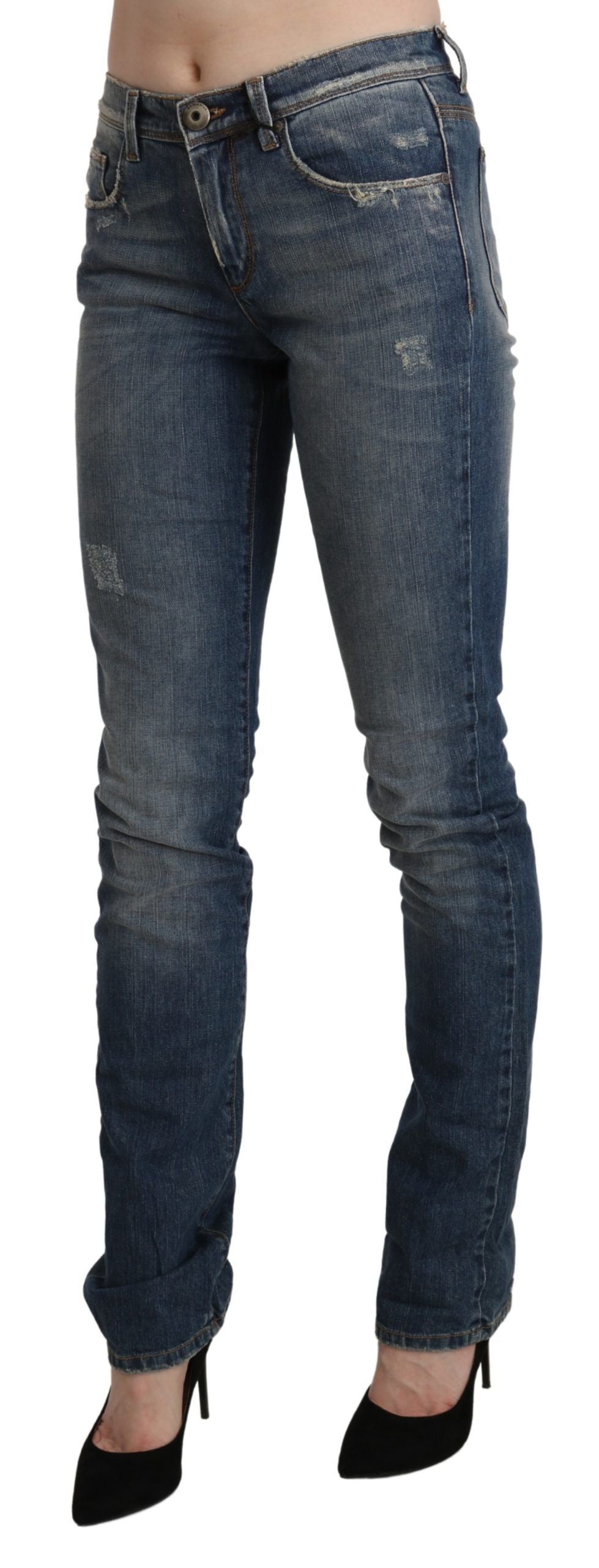 Ermanno Scervino Chic Mid Waist Skinny Denim i Blue Washed