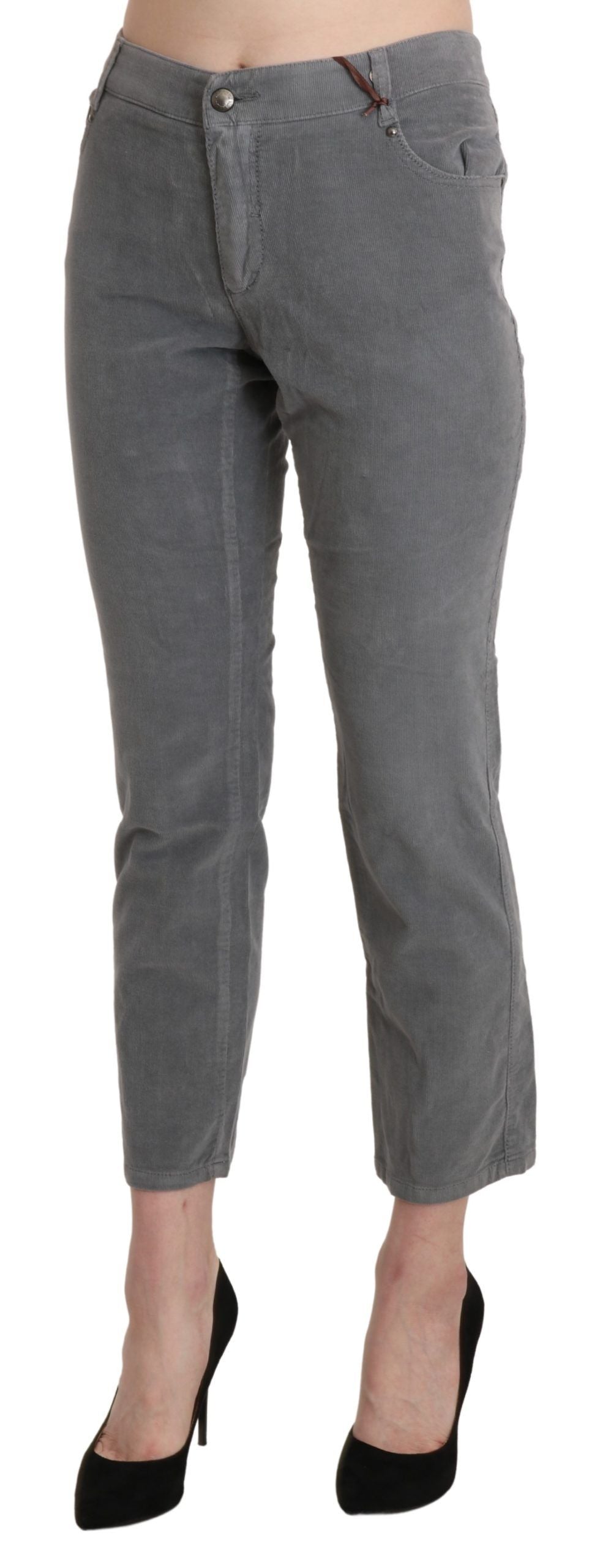 Ermanno Scervino Chic Grey Mid Waist Cropped Trouser