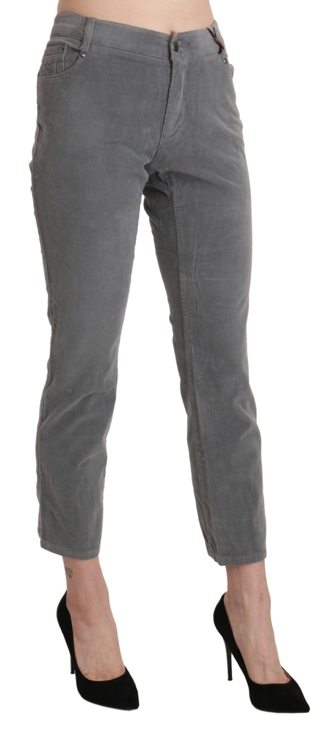 Ermanno Scervino Chic Grey Mid Waist Cropped Trouser