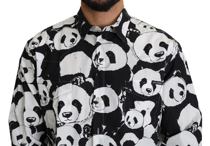 Camisa de algodón puro con estampado de panda de Dolce &amp; Gabbana - Blanco y negro