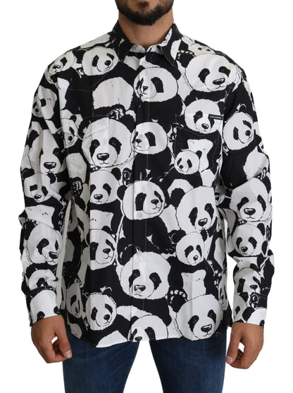 Camisa de algodón puro con estampado de panda de Dolce &amp; Gabbana - Blanco y negro