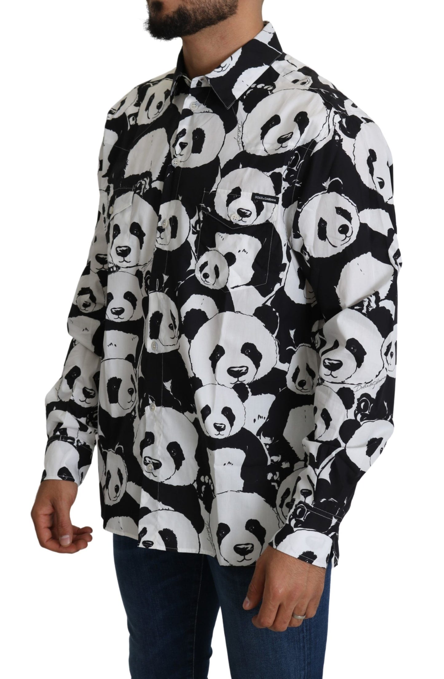 Camisa de algodón puro con estampado de panda de Dolce &amp; Gabbana - Blanco y negro