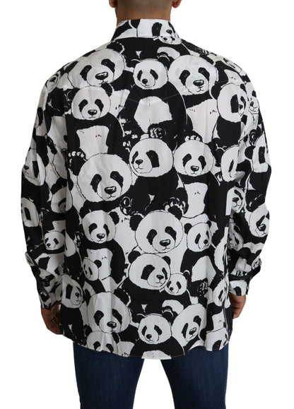 Camisa de algodón puro con estampado de panda de Dolce &amp; Gabbana - Blanco y negro