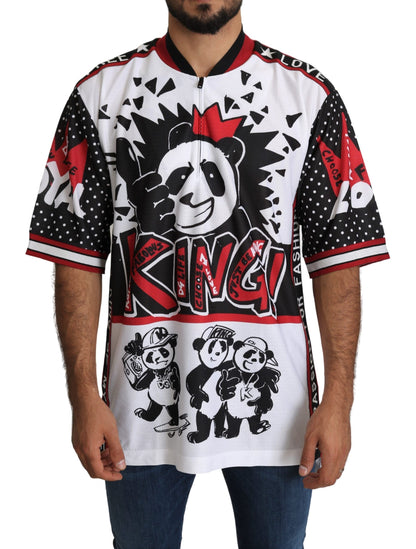 Camiseta con cuello con cremallera y estampado de pandas King en color blanco chic de Dolce &amp; Gabbana