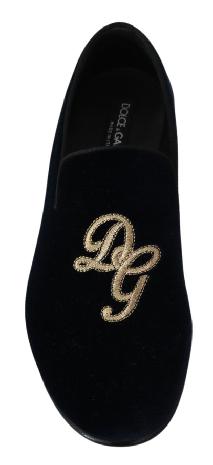 Dolce &amp; Gabbana Elegant Blue Broderade Loafers