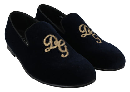 Dolce &amp; Gabbana Elegant Blue Broderade Loafers