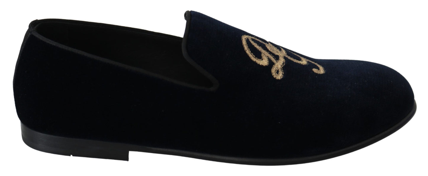 Dolce &amp; Gabbana Elegant Blue Broderade Loafers