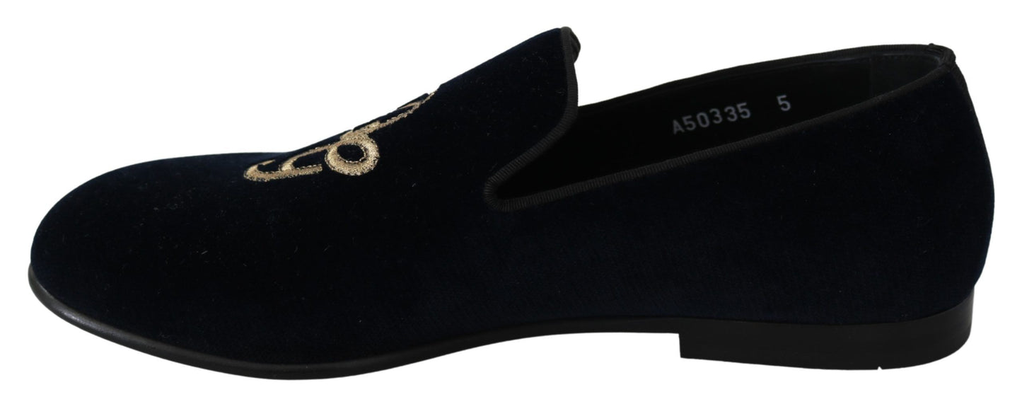 Dolce &amp; Gabbana Elegant Blue Broderade Loafers