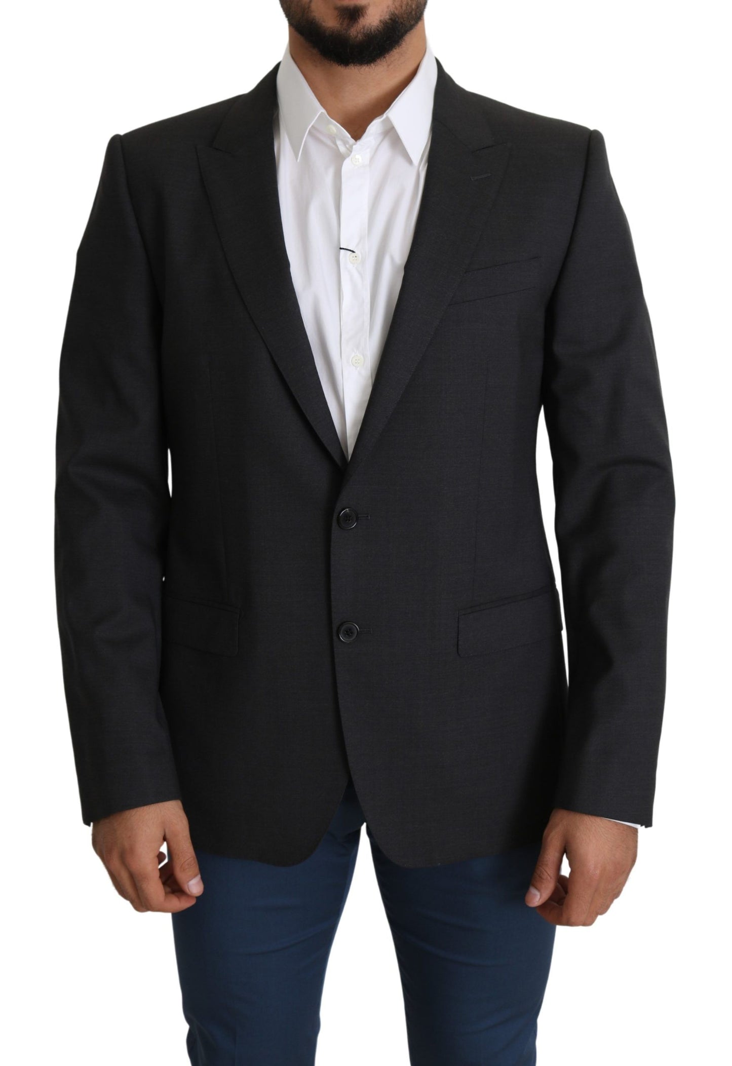 Dolce &amp; Gabbana Elegant Grey Wool Silk Blend Slim Fit Blazer