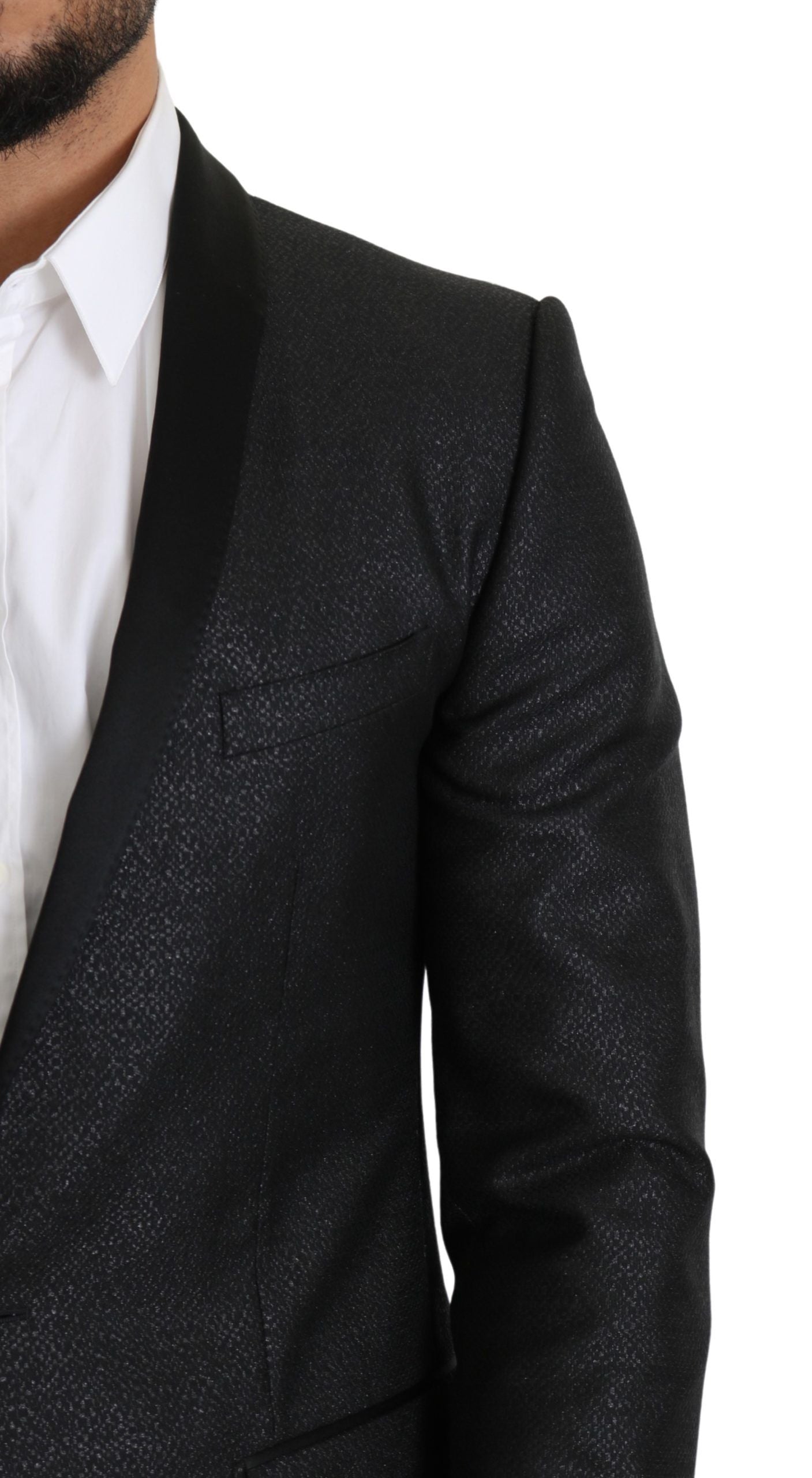 Dolce &amp; Gabbana Elegant Black Jacquard Slim Fit Blazer