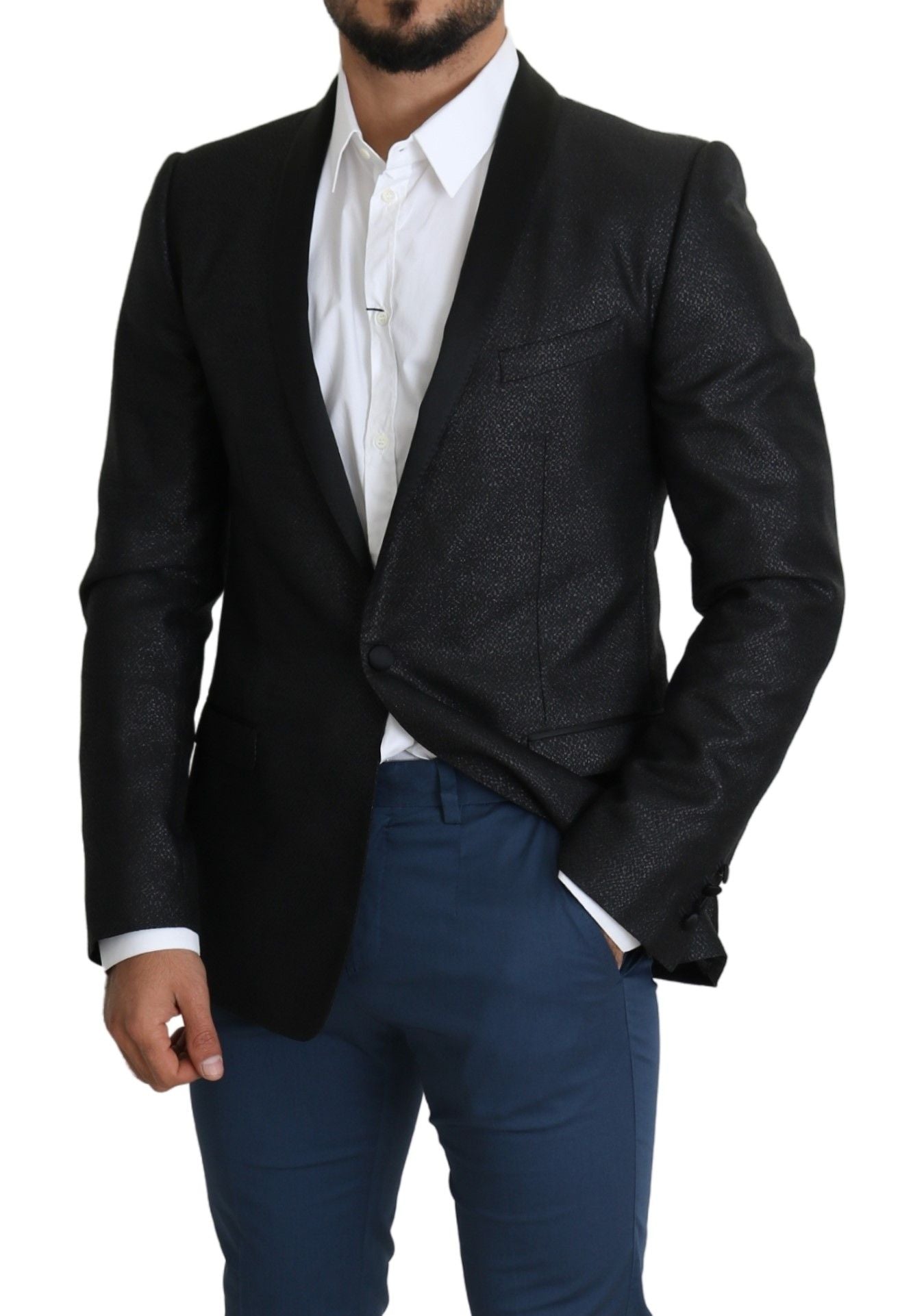 Dolce &amp; Gabbana Elegant Black Jacquard Slim Fit Blazer