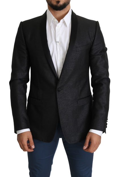 Dolce &amp; Gabbana Elegant Black Jacquard Slim Fit Blazer