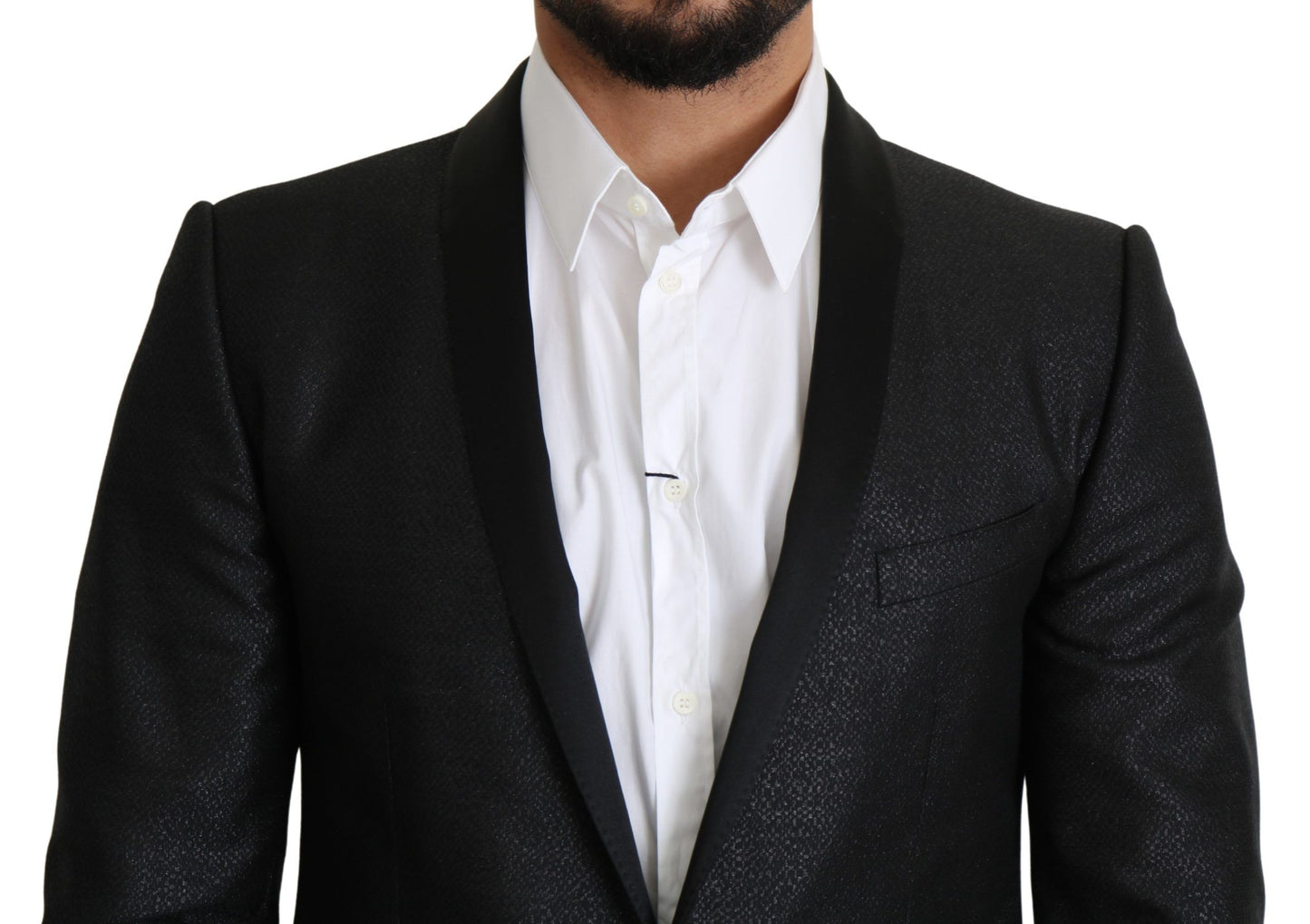 Dolce &amp; Gabbana Elegant Black Jacquard Slim Fit Blazer