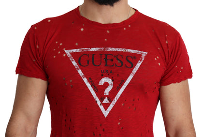 Camiseta elástica de algodón rojo radiante de Guess