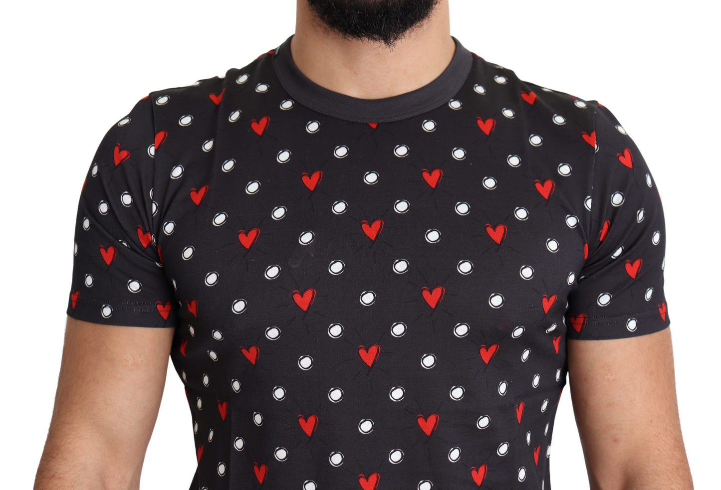 Camiseta elegante de algodón gris con estampado de corazones de Dolce &amp; Gabbana