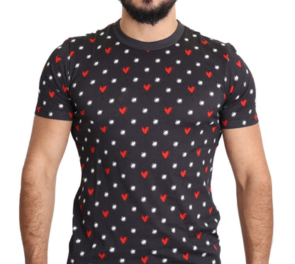 Camiseta elegante de algodón gris con estampado de corazones de Dolce &amp; Gabbana