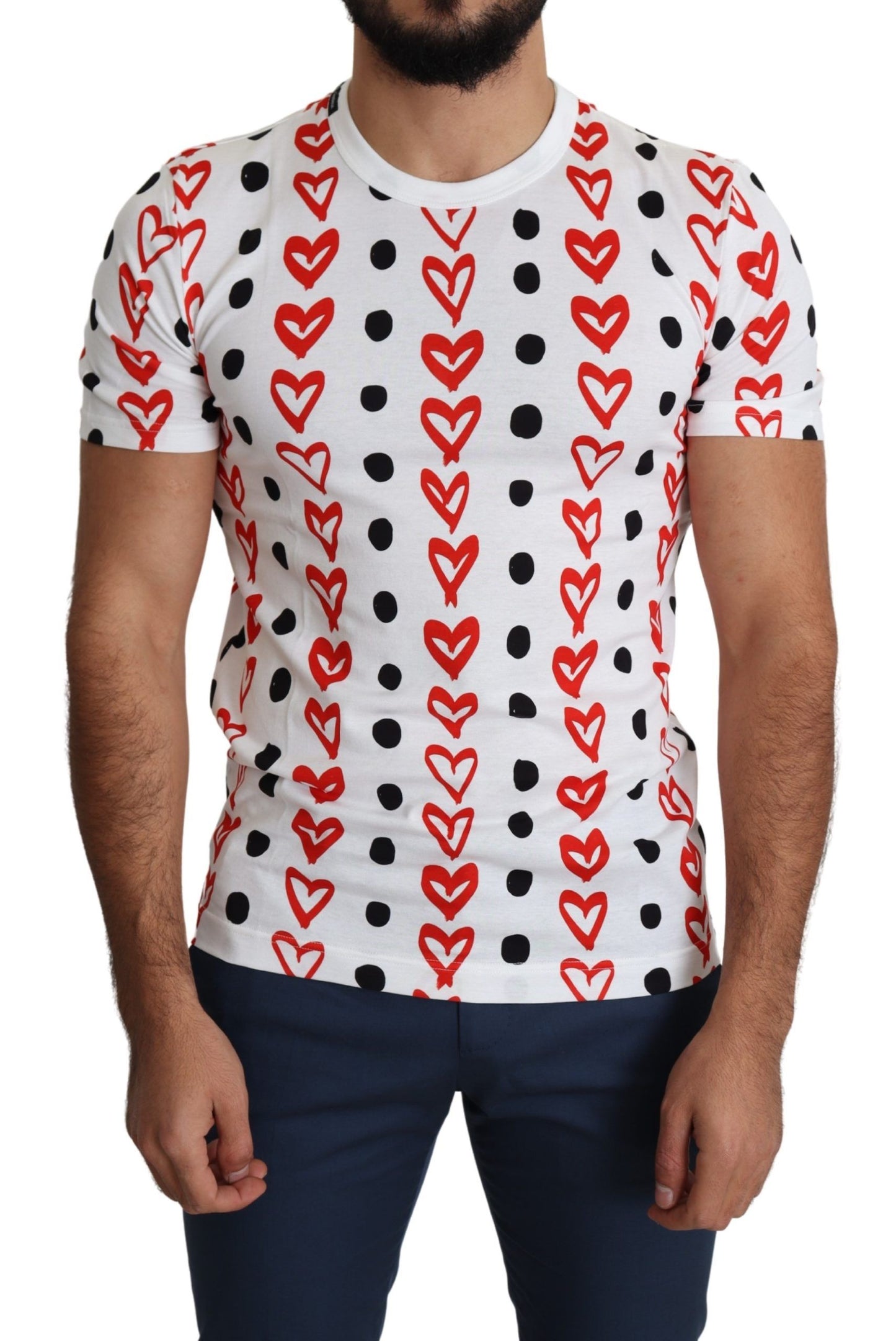 Camiseta elegante de algodón blanca con estampado de corazones de Dolce &amp; Gabbana