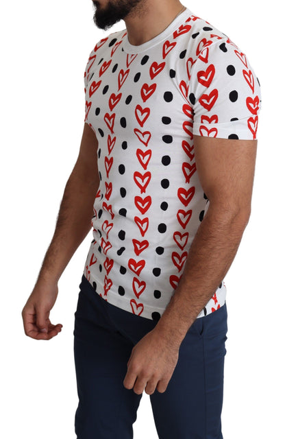 Camiseta elegante de algodón blanca con estampado de corazones de Dolce &amp; Gabbana