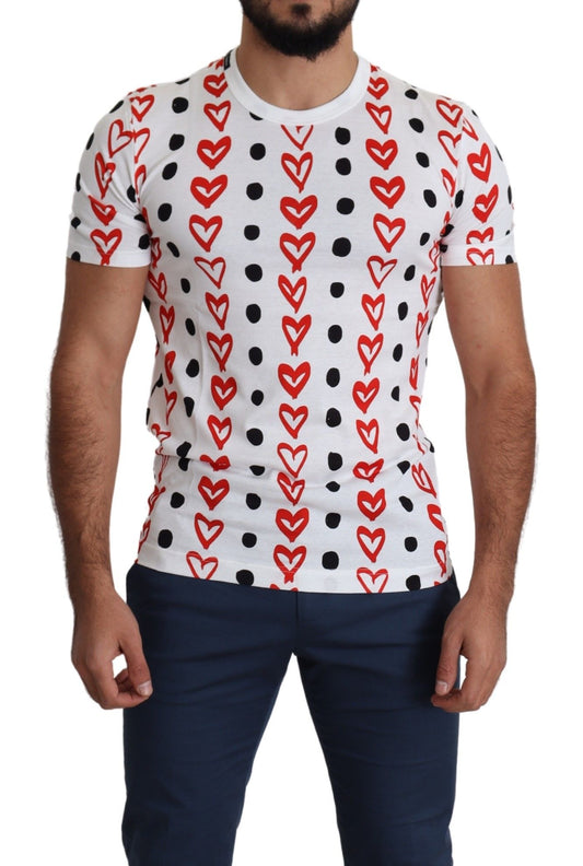 Camiseta elegante de algodón blanca con estampado de corazones de Dolce &amp; Gabbana