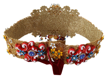 Dolce & Gabbana Gold-Tone Floral Crystal Waist Belt