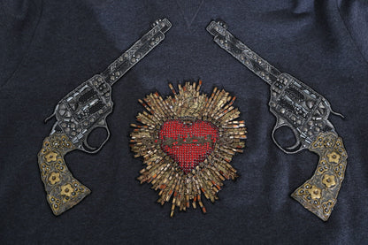 Dolce &amp; Gabbana Grå Crystal Heart Gun Motiv Sweater