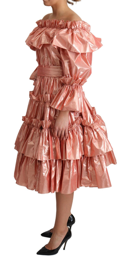 Dolce & Gabbana Pink Metallic Ruffled Gown Elegance