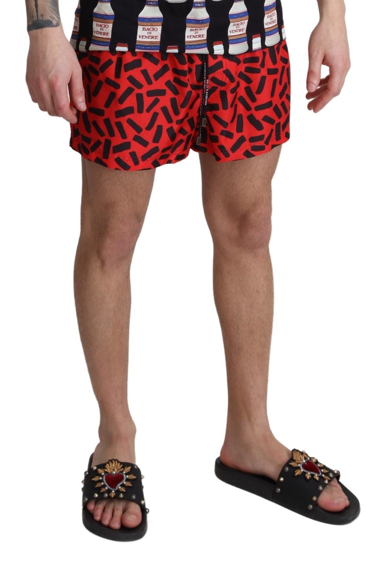 Dolce & Gabbana Radiant Red Drawstring Swim Trunks