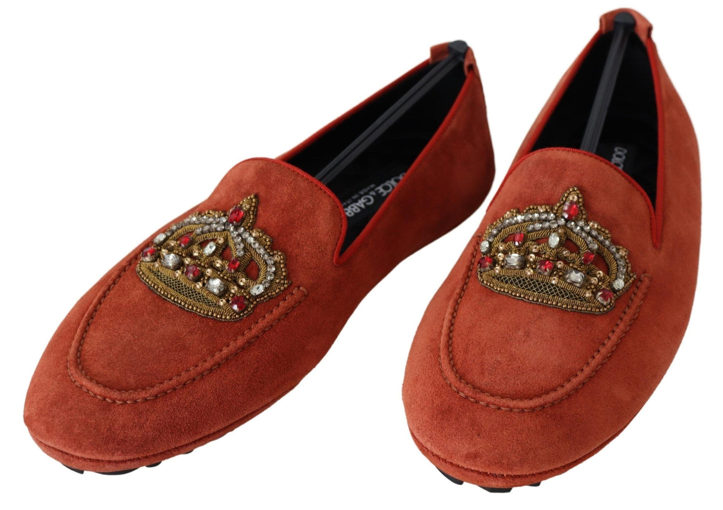 Dolce &amp; Gabbana Opulent Orange Leather Loafers med guldbroderi