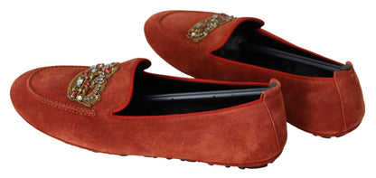 Dolce &amp; Gabbana Opulent Orange Leather Loafers med guldbroderi