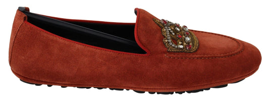 Dolce &amp; Gabbana Opulent Orange Leather Loafers med guldbroderi