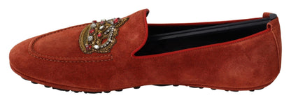 Dolce &amp; Gabbana Opulent Orange Leather Loafers med guldbroderi