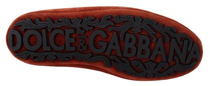 Dolce &amp; Gabbana Opulent Orange Leather Loafers med guldbroderi