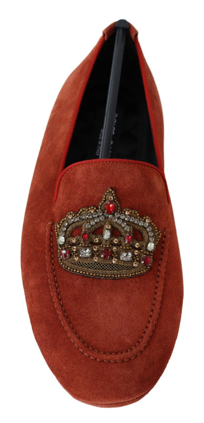 Dolce &amp; Gabbana Opulent Orange Leather Loafers med guldbroderi