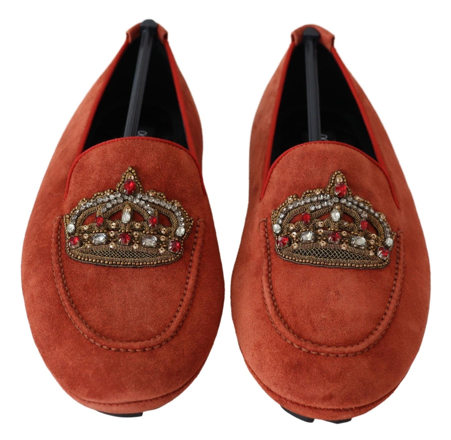 Dolce &amp; Gabbana Opulent Orange Leather Loafers med guldbroderi