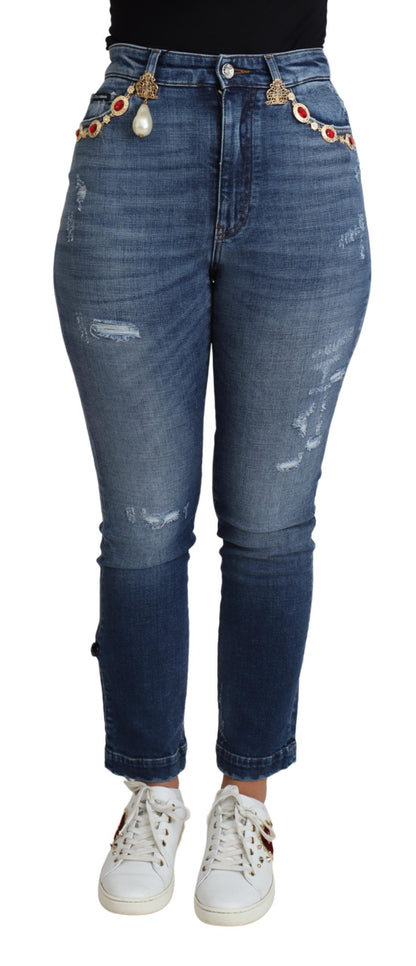 Dolce &amp; Gabbana utsmyckade skinny jeans med hög midja