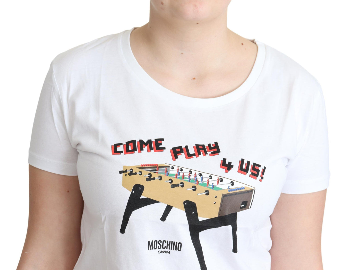 Camiseta de cuello redondo de algodón elegante de Moschino con estampado divertido