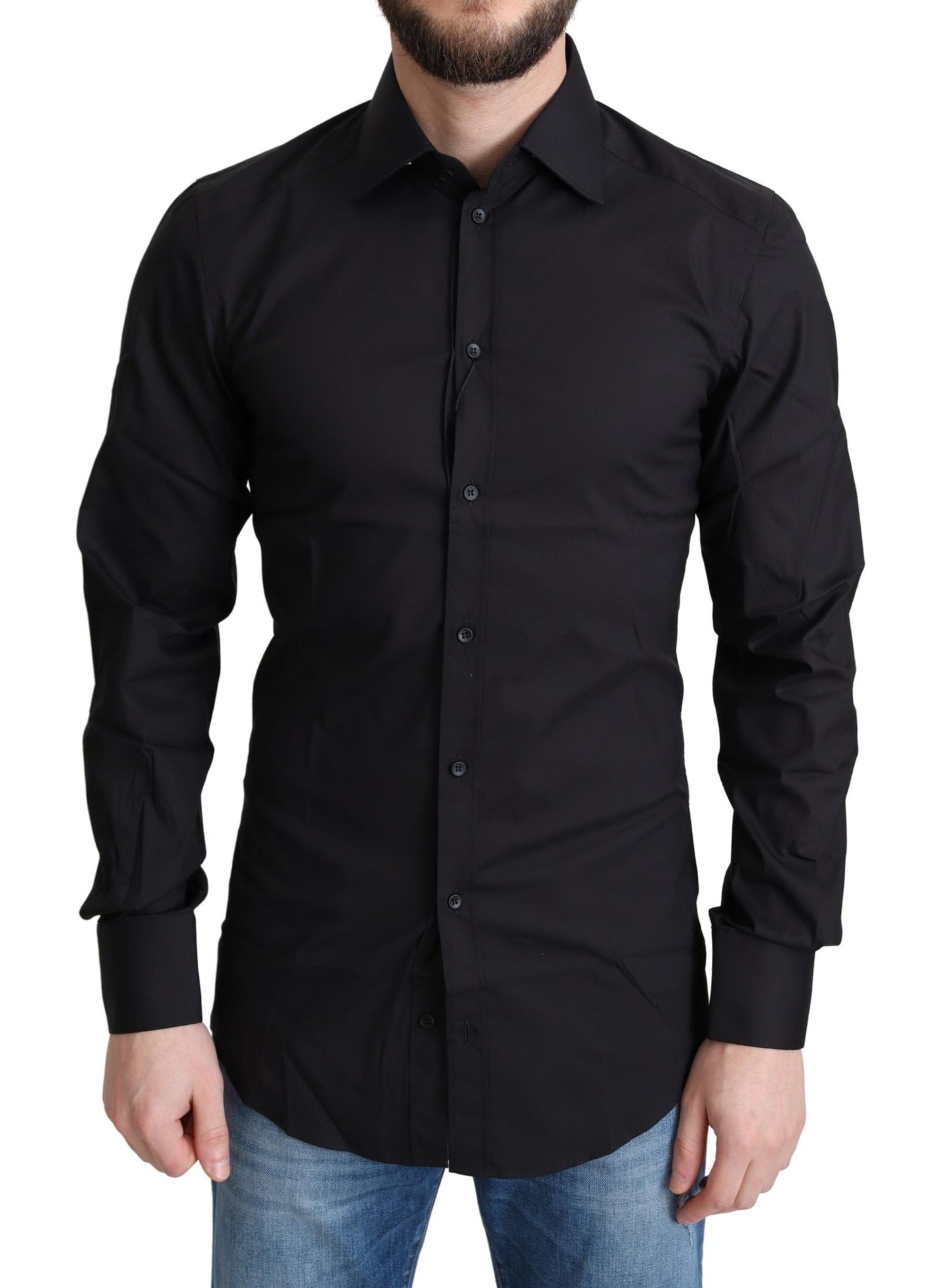 Dolce &amp; Gabbana Elegant Black Gold Slim Fit Dress Shirt