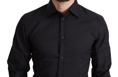 Dolce &amp; Gabbana Elegant Black Gold Slim Fit Dress Shirt