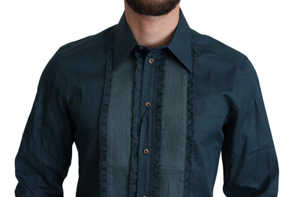 Camisa de esmoquin elegante con volantes azules de Dolce &amp; Gabbana