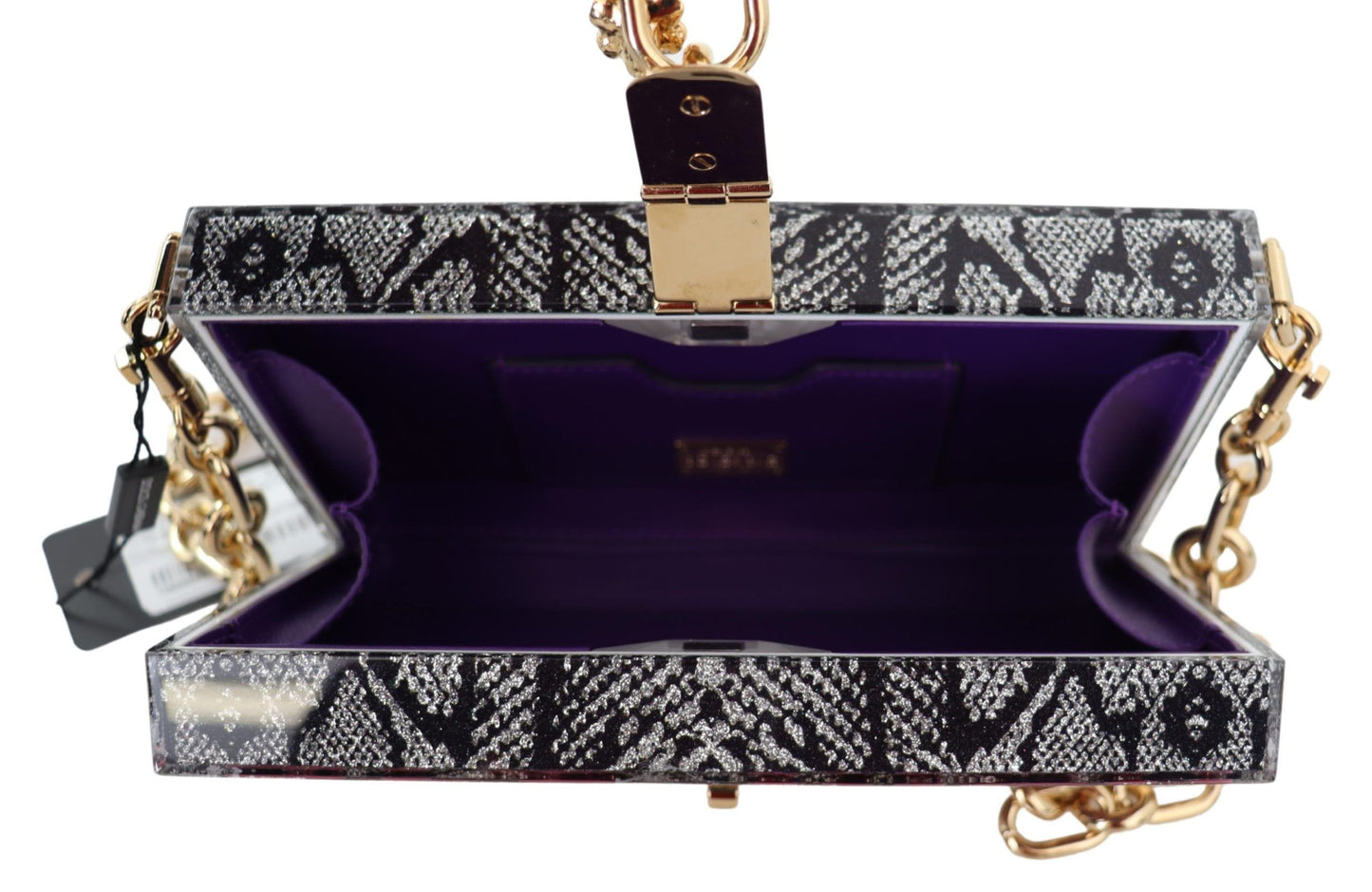 Dolce &amp; Gabbana grå harts Dolce Box Clutch med gulddetaljer