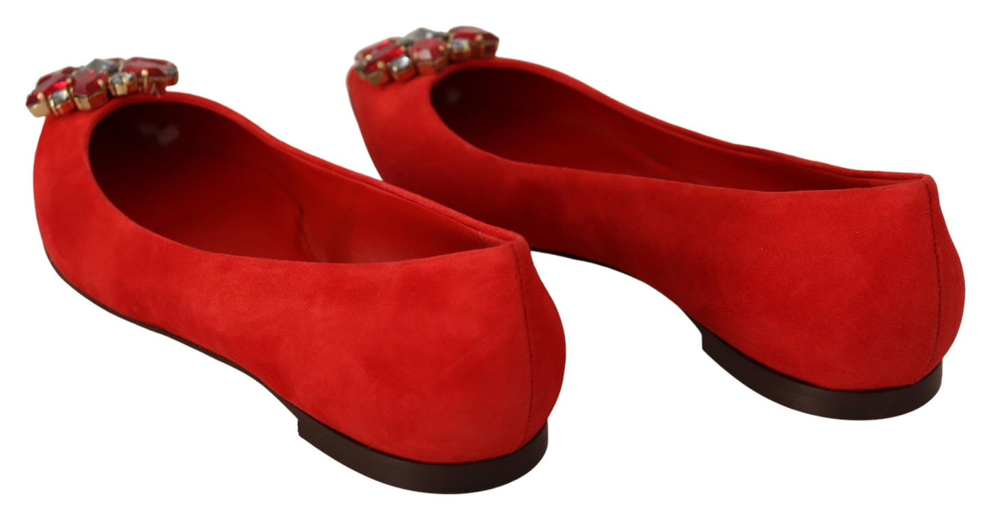 Dolce & Gabbana Crystal Embellished Red Suede Flats