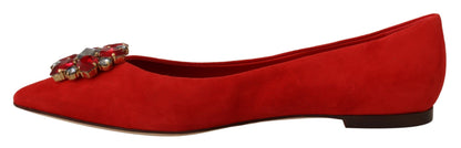 Dolce & Gabbana Crystal Embellished Red Suede Flats