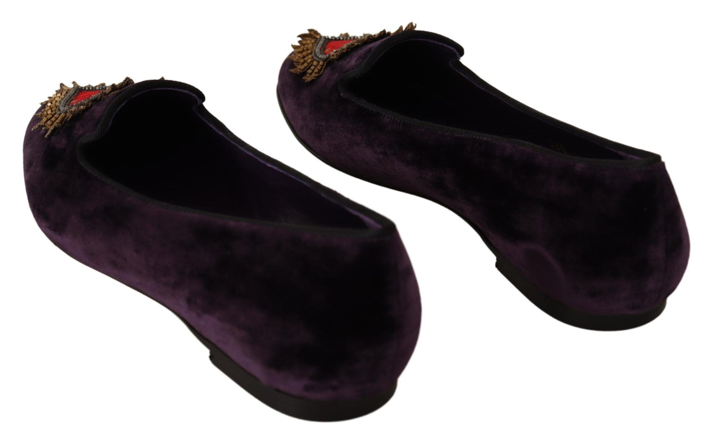 Dolce &amp; Gabbana Chic Purple Velvet Loafers med hjärtdetalj