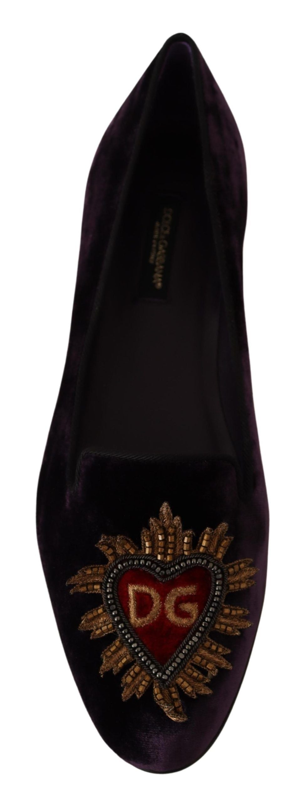 Dolce &amp; Gabbana Chic Purple Velvet Loafers med hjärtdetalj