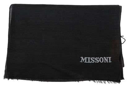 Missoni Elegant Black Wool Scarf med fransar