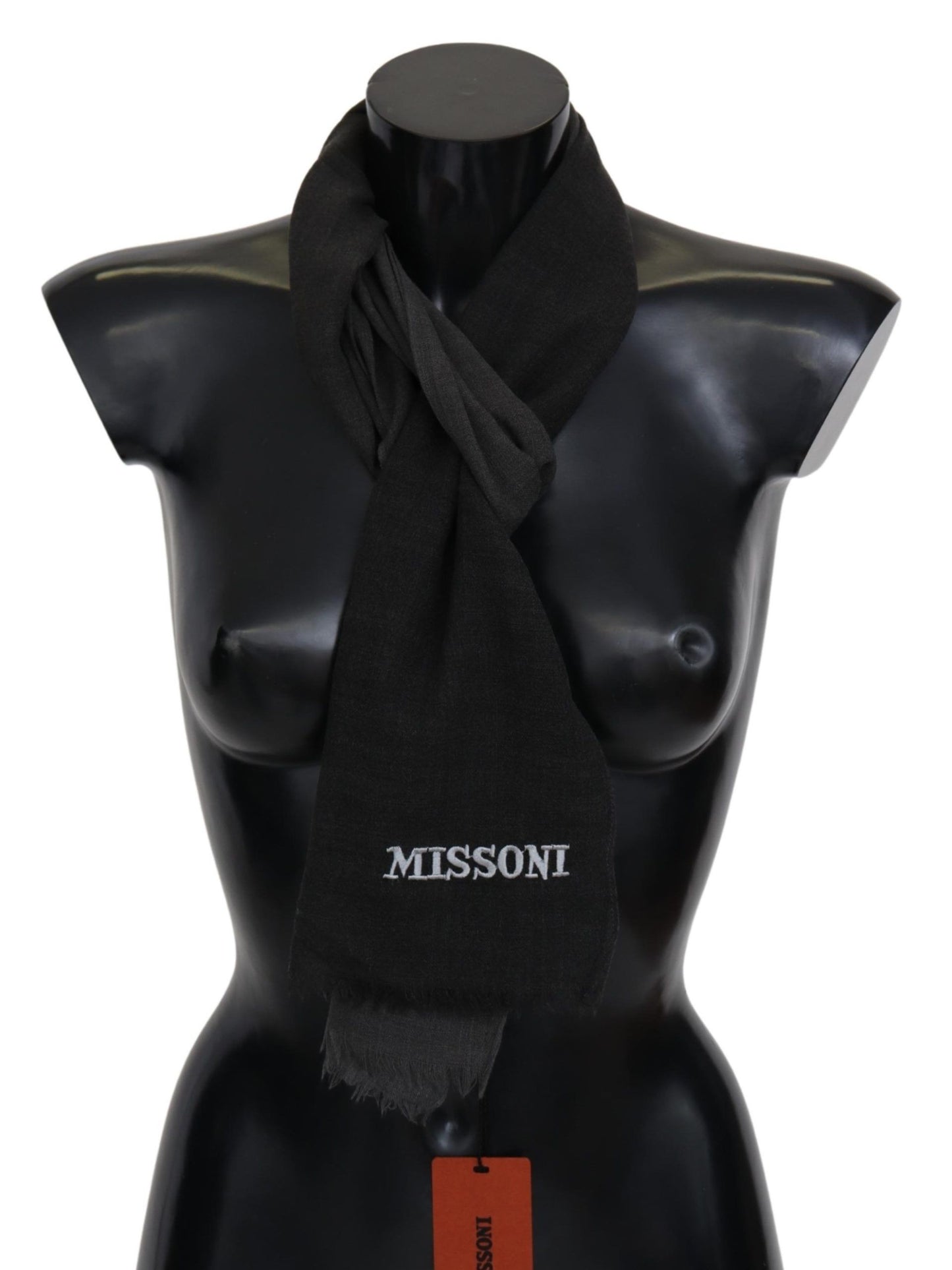 Missoni Elegant Black Wool Scarf med fransar