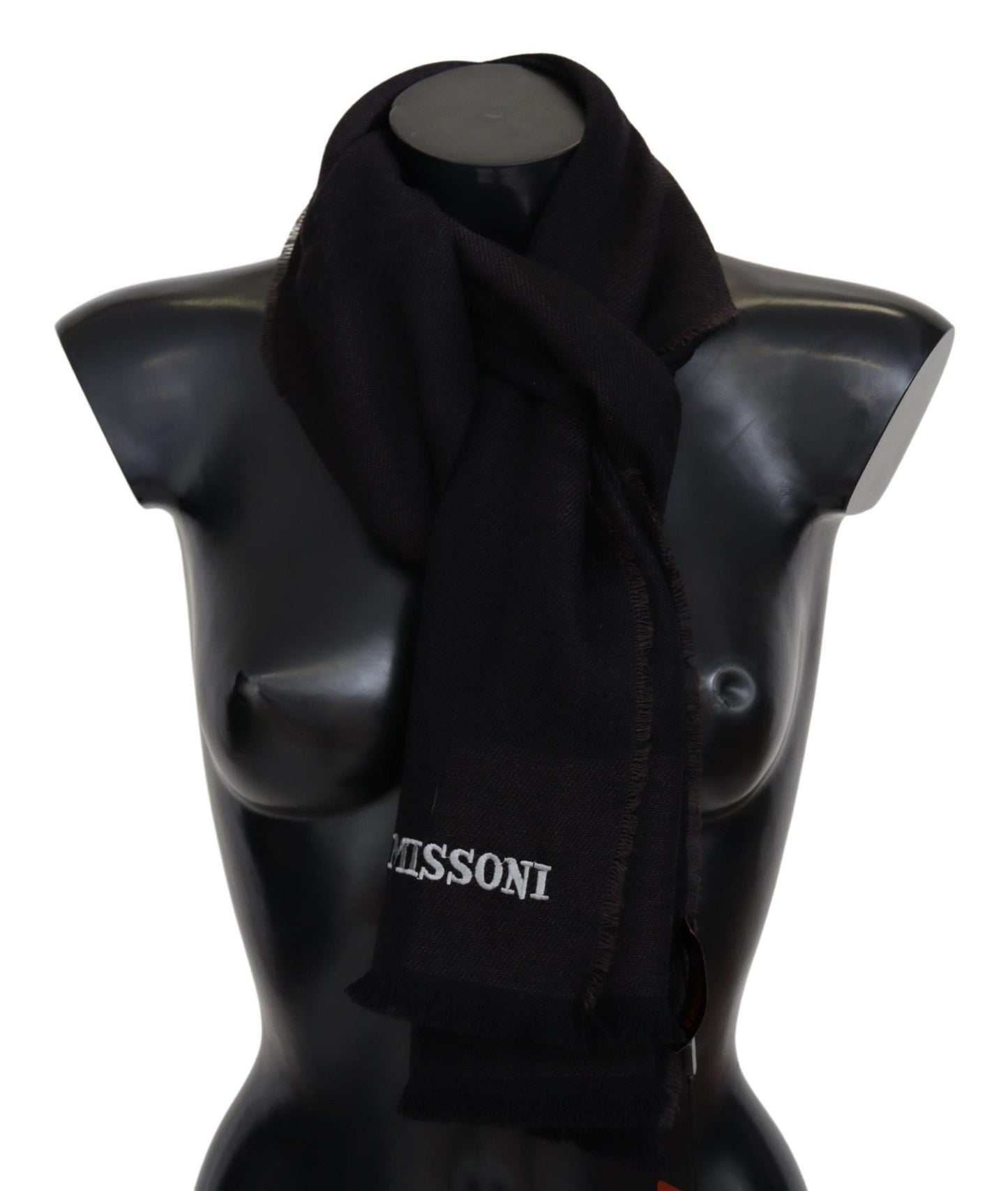 Missoni Elegant svart ullscarf med logotypbroderi