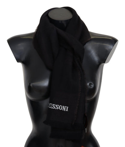 Missoni Elegant svart ullscarf med logotypbroderi